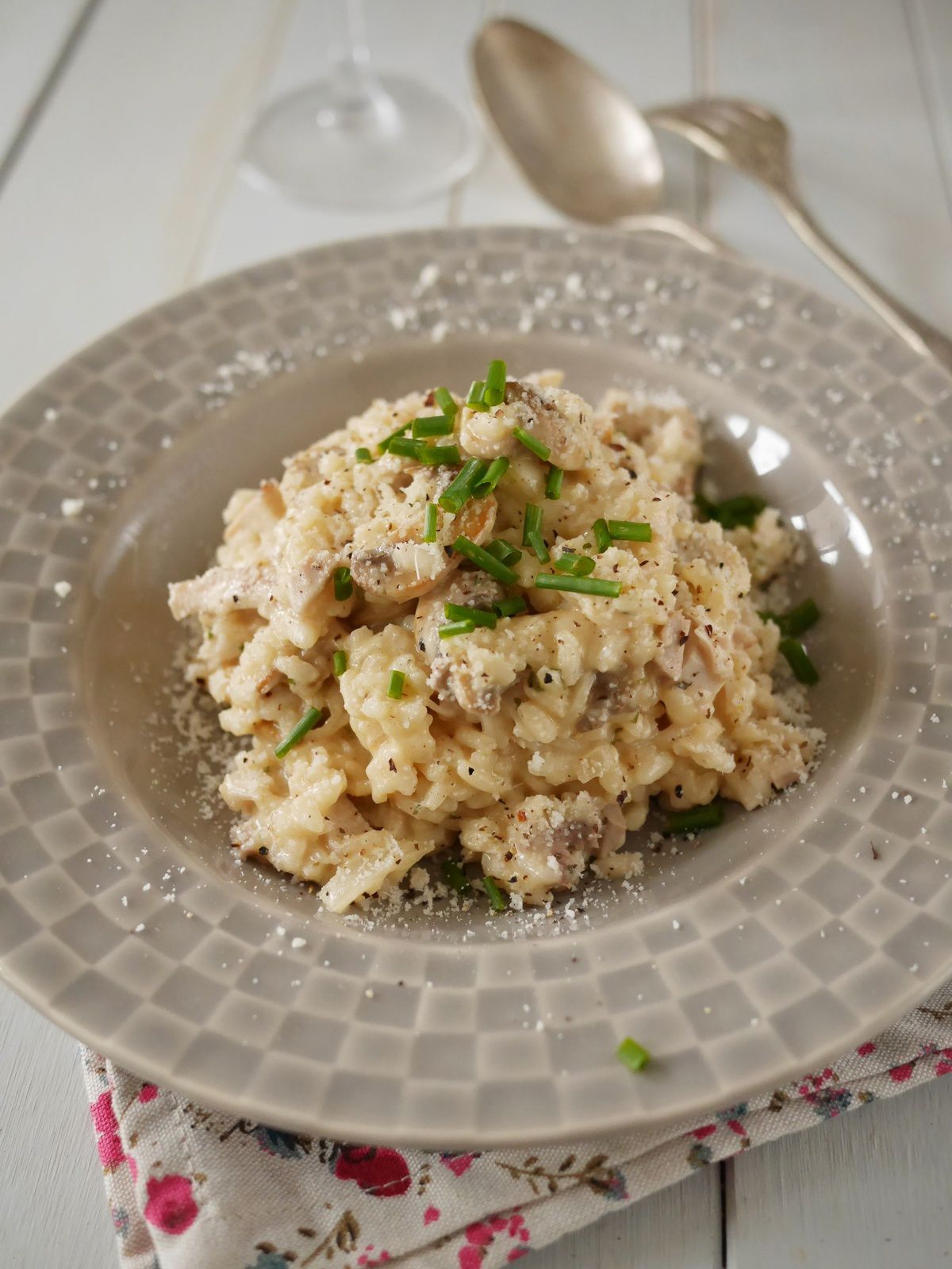 risotto au poulet roti et champignons