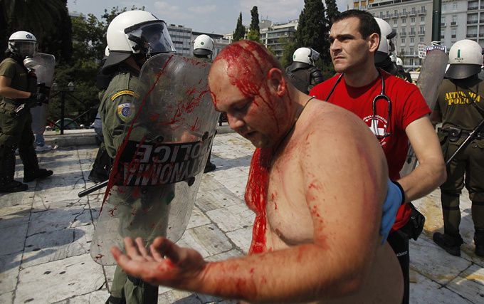 Greek police use tear gas against protesters Public transport workers, lawyers, public hospital doctors and dock workers have also declared they will join the strike action on Wednesday, Russia Today reports  greece