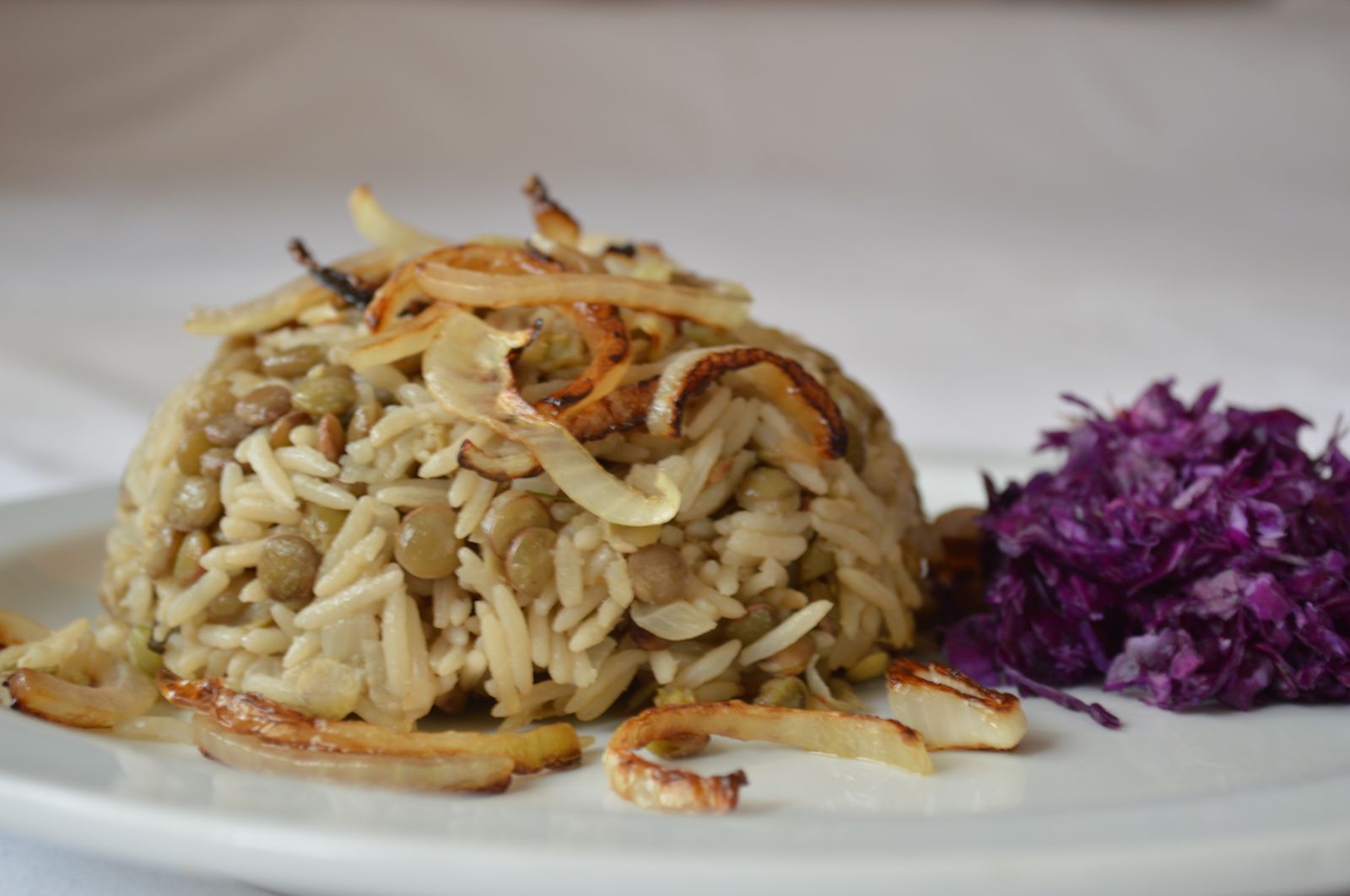 Mjadara: potée de lentilles et riz aux oignons confits