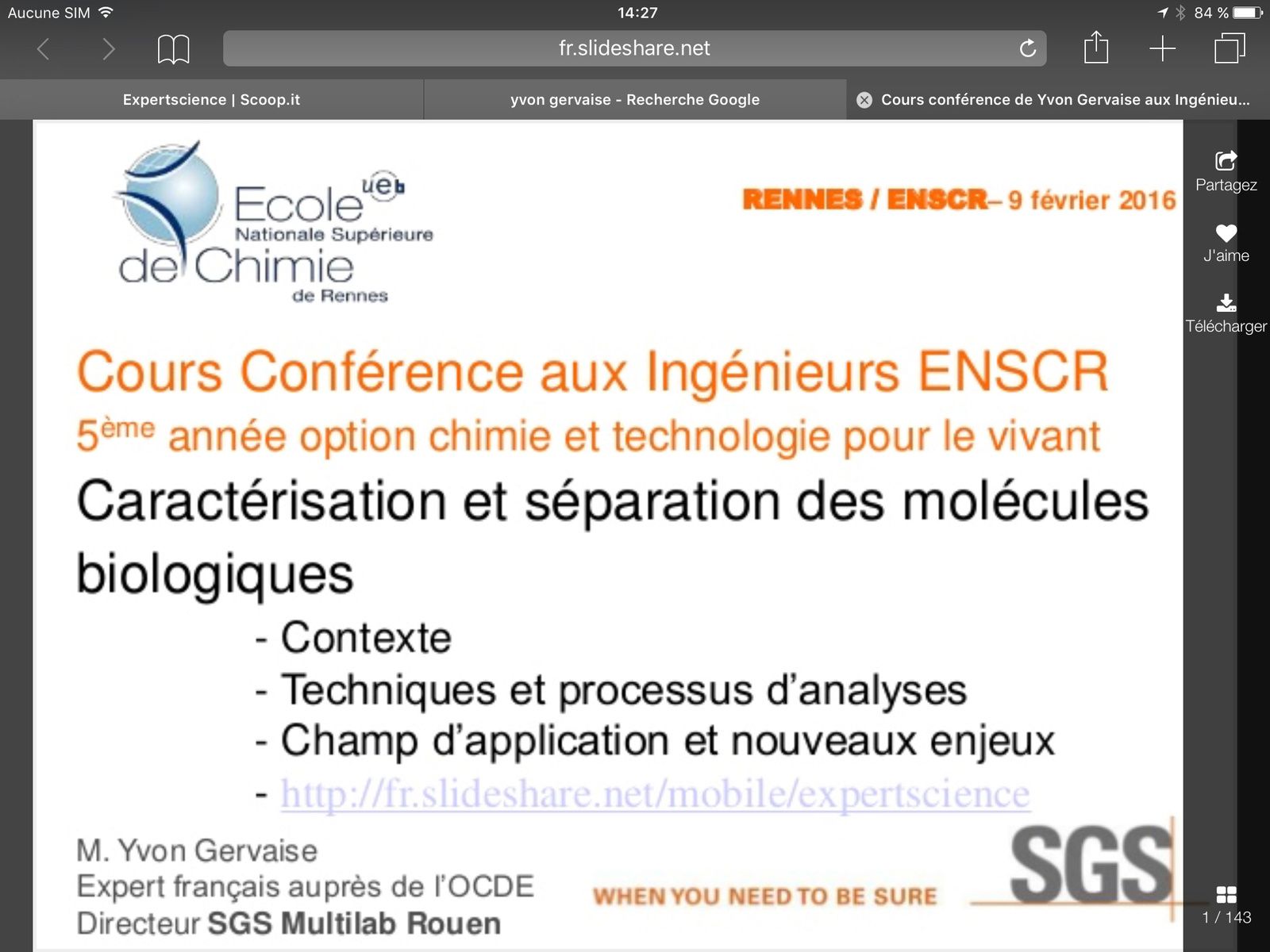texte Cours-conference de Yvon Gervaise â ENSCR ingénieurs 5ème année Rennes 9 février 2016 14H