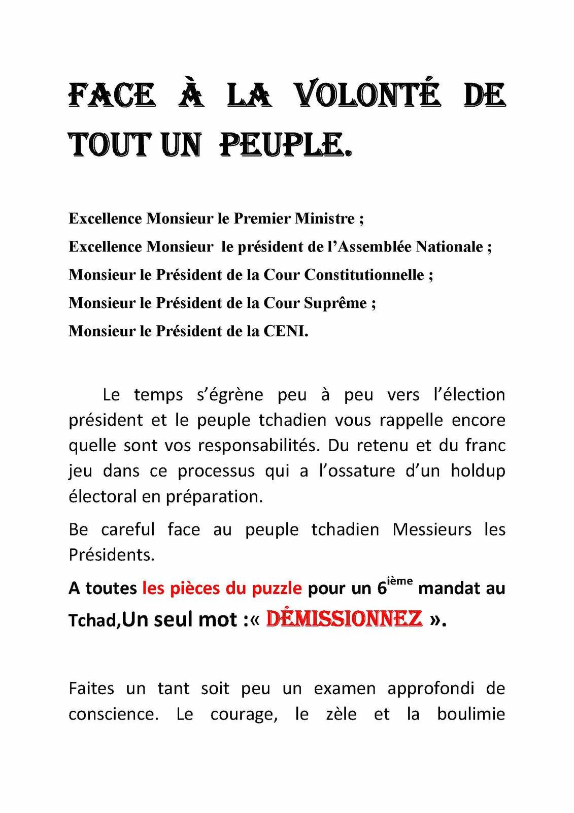 Appel à la démission au Tchad face à la volonté du peuple - Makaila, plume  combattante et indépendante