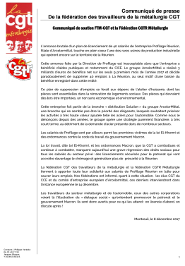 Communiqué de soutien FTM-CGT et la Fédération CGTR Métallurgie 