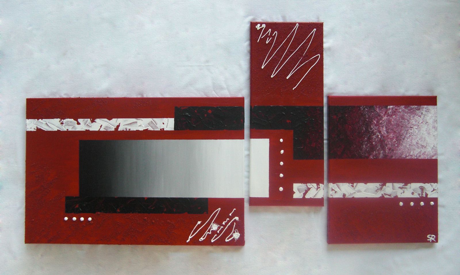 Tableau rouge blanc et noir triptyque tableau décoratif home ...