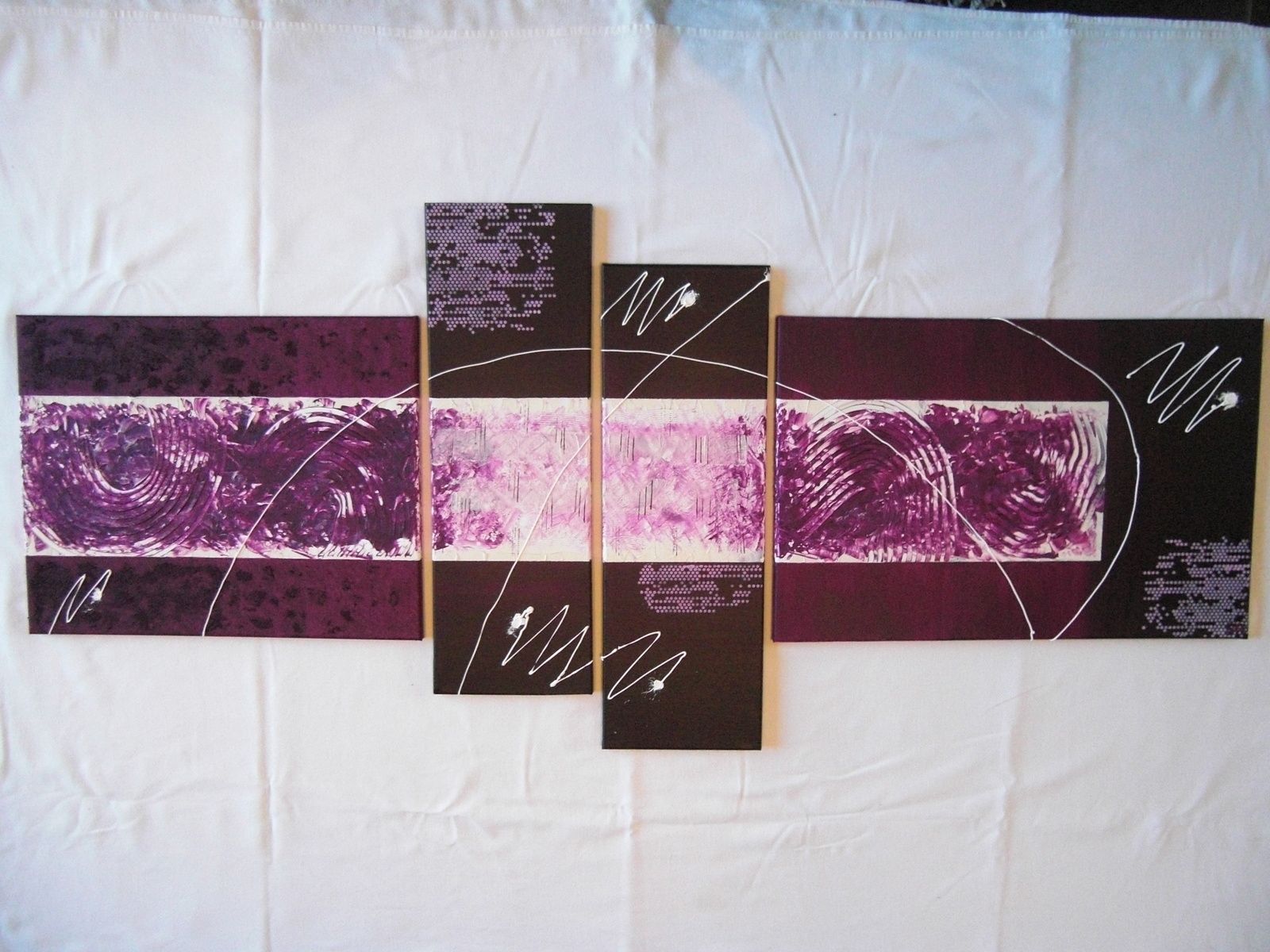 Tableau violet aubergine et blanc quadriptyque tableau décoratif ...