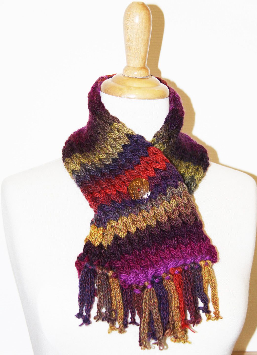 Echarpe col en pure laine multicolore au tricotin - Anne-Sophie Toniazzi