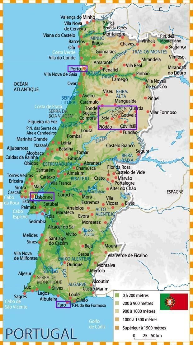 Le Portugal Montagnes Carte