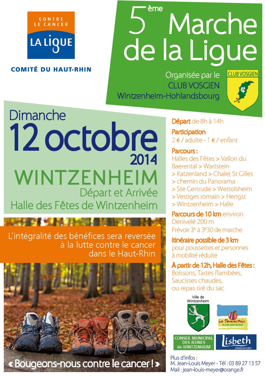 Dimanche 12 octobre - 5e marche de la Ligue contre le cancer, au départ de Wintzenheim