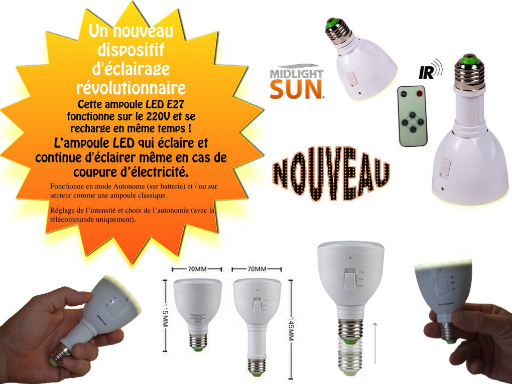 Midlightsunampoule leds rechargeablelampe leds rechargeable Lampes