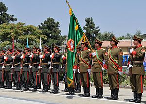 Honor guard of the Afghan National Army during...
