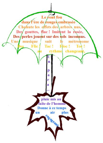 Poésie calligramme : Automne et parapluie. - Huiles, couleurs, créations