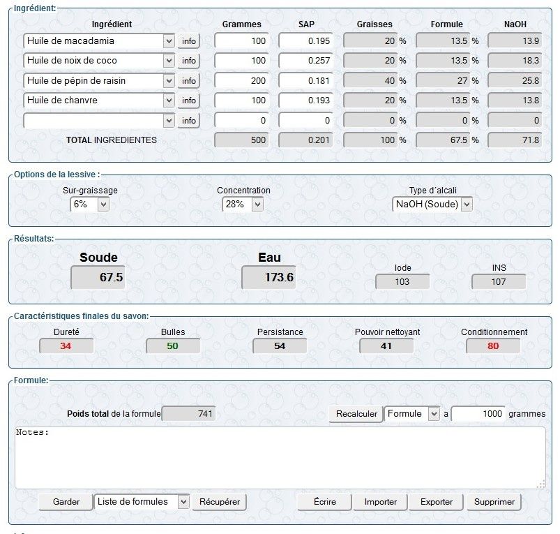 Les calculateurs de savon (maj 2018) - des petits savons