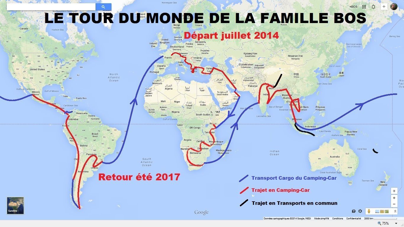 tour de la terre distance