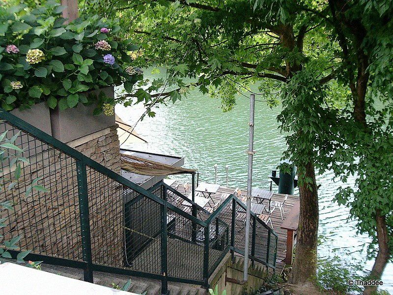 En face de l'île, de petites tavernes alléchantes avec terrasse et ponton pour prendre le frais et profiter d'une vue imprenable sur la Saône. Les bateaux de touristes passent devant.