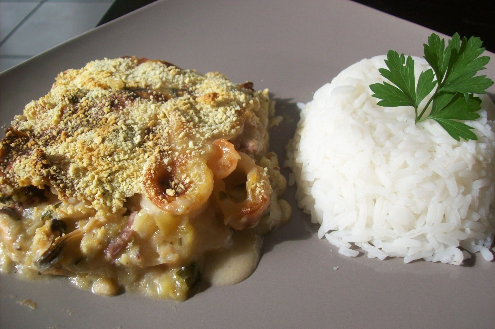 Gratin de poisson et fruits de mer Céline en cuisine
