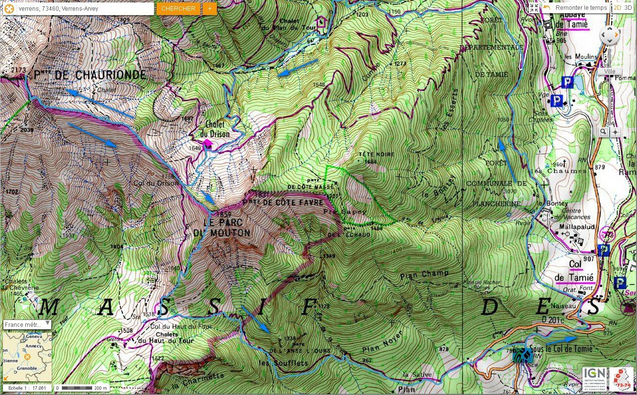 Carte IGN Pointe de Chaurionde (trail)