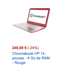 Vente flash Amazon : HP Chromebook Rouge (Intel Celeron, Chrome OS, 4 Go de RAM, disque dur 16 Go)