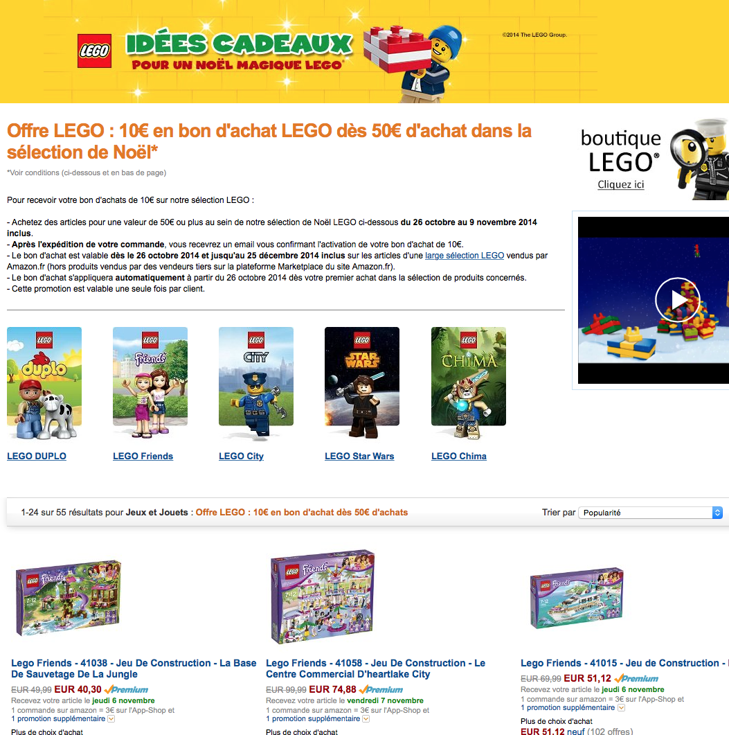 Offre LEGO : 10€ en bon d'achat LEGO dès 50€ d'achat dans la sélection de Noël