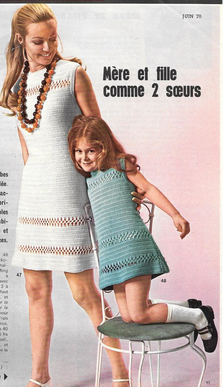 Robes au crochet blanc femmes 38 à 48 et enfant 4 à 8 ans -