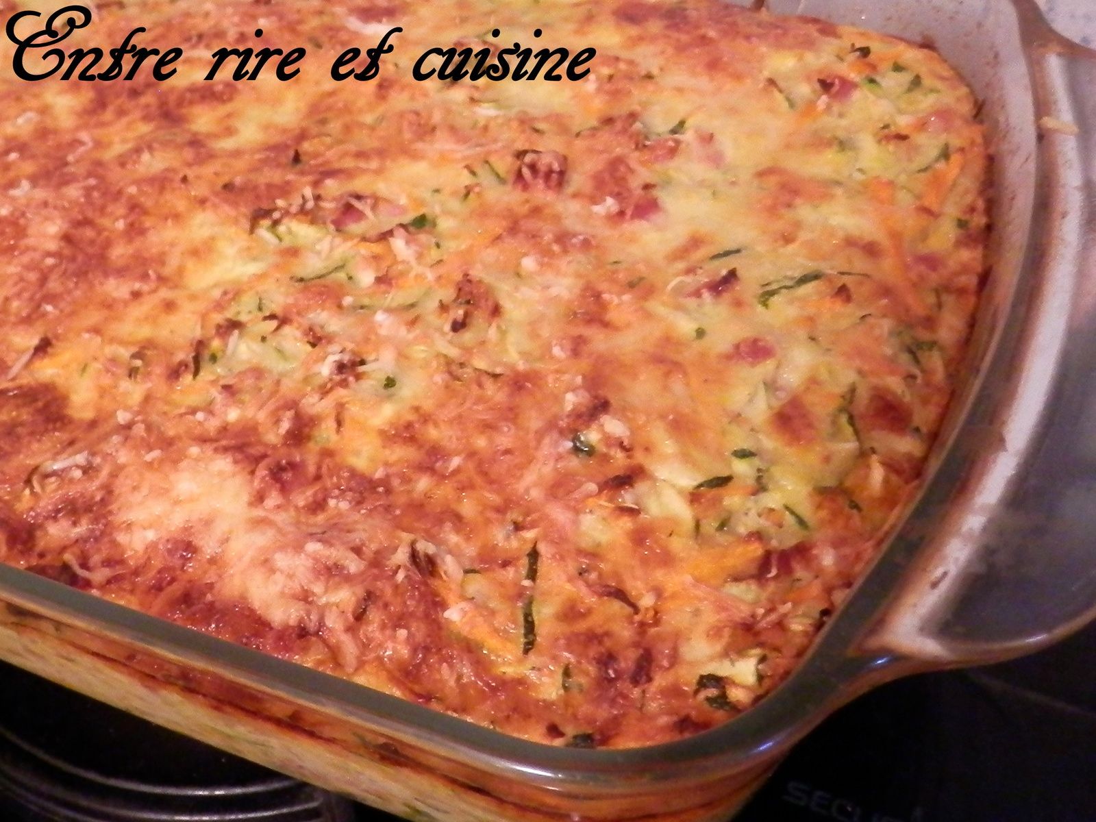 Gratinée de courgettes / lardons / riz - Entre rire et cuisine