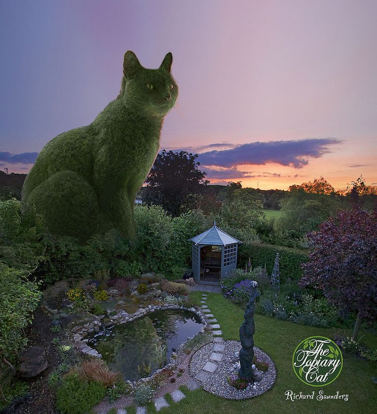 Sculptures de chats surréalistes, Richard Saunders, Beaconsfield, Angleterre