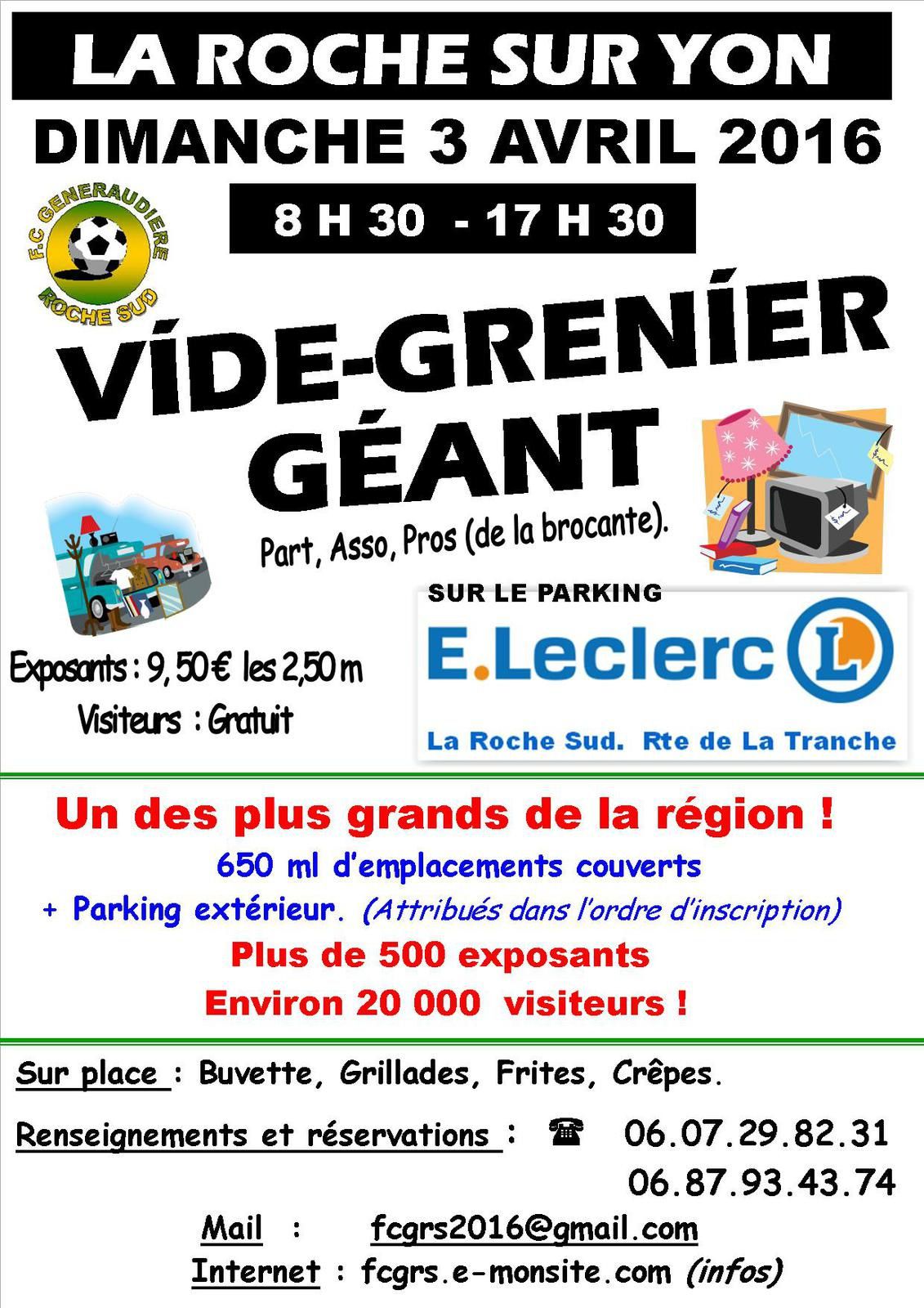 La Roche-sur-Yon. Vide-Grenier Géant le dimanche 3 avril 2016.