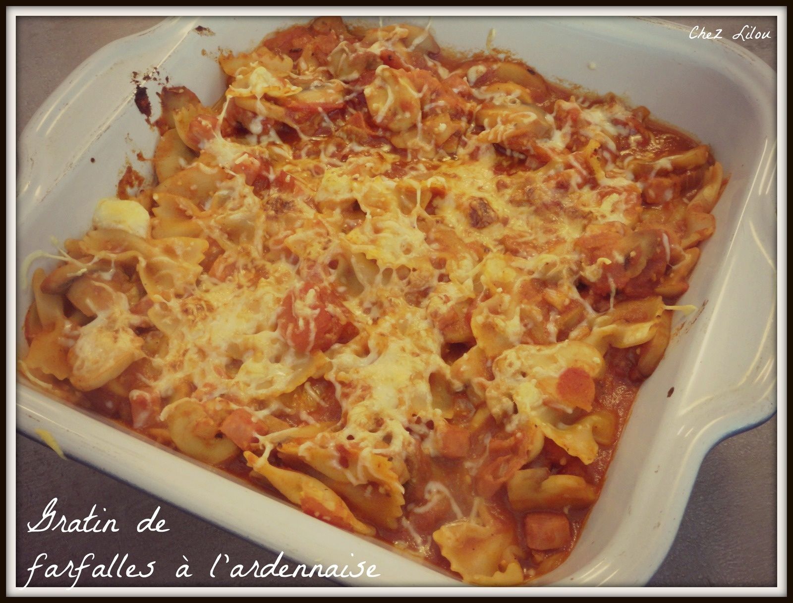 Gratin de farfalles à l'ardennaise