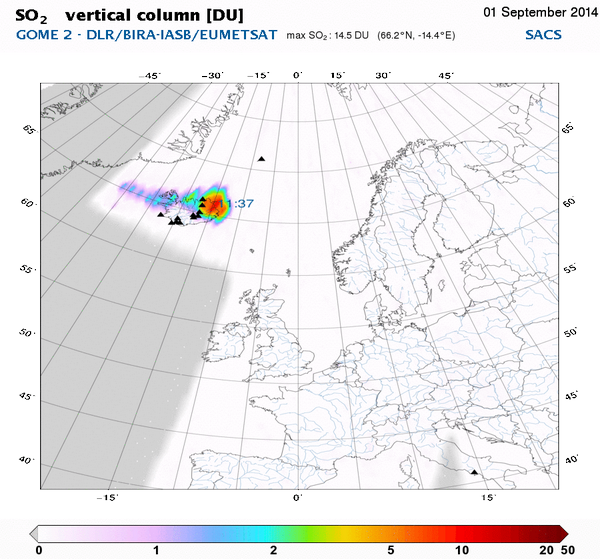 2014.09.01 - le panache de SO2 détécté par le satellite GOME-2 - doc. via Dr Anja Schmidt