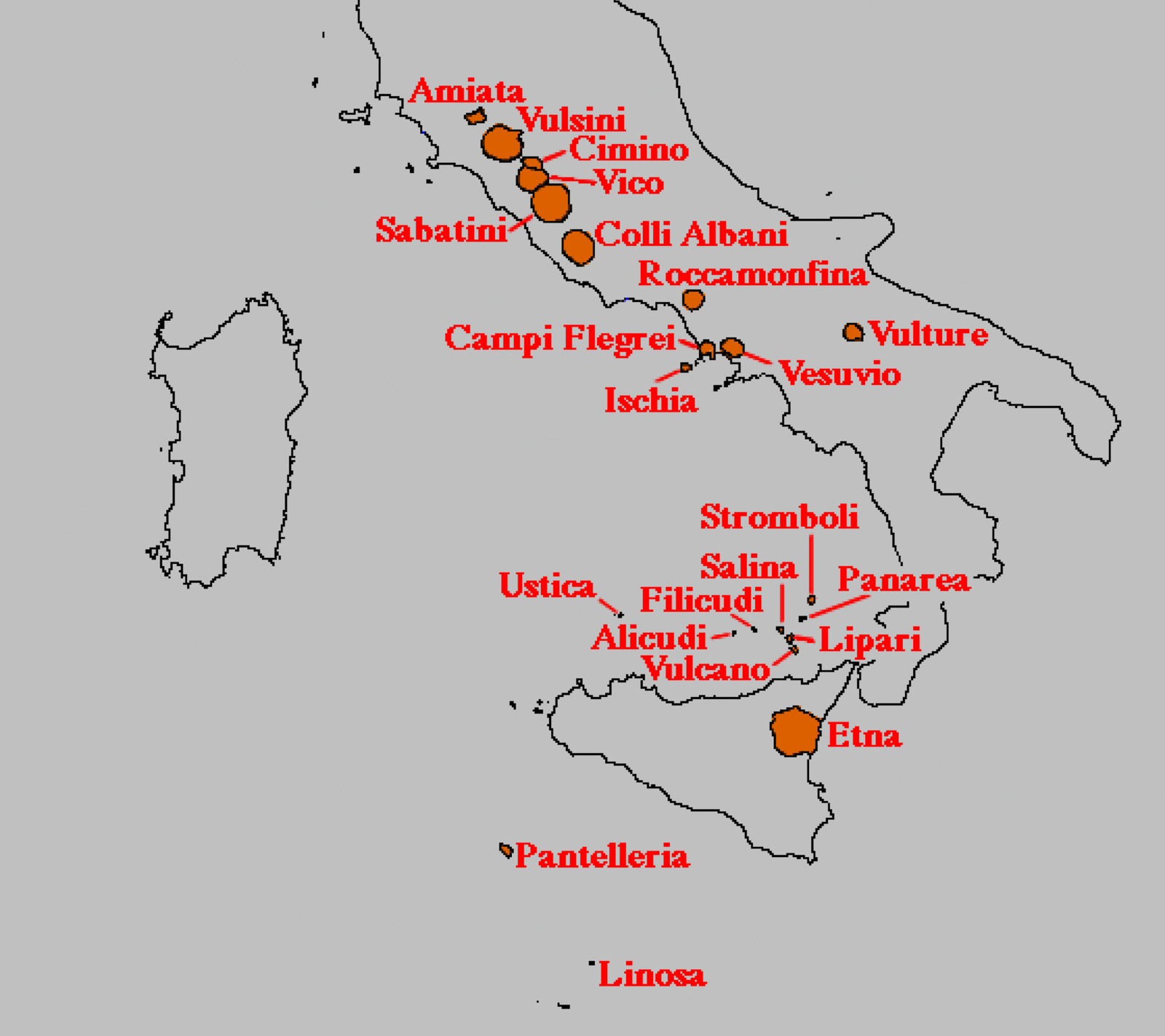 Italian volcanism - The Vulsini complex is northwest of the land.