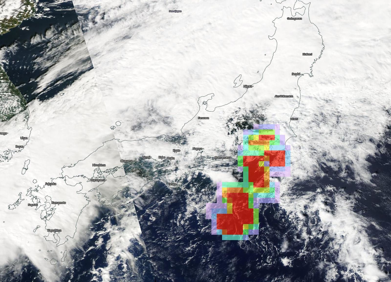 Eruption de l'Aso - 08.10.2016 - Le nuage de dioxyde de soufre dérivant au-dessus de Tokyo