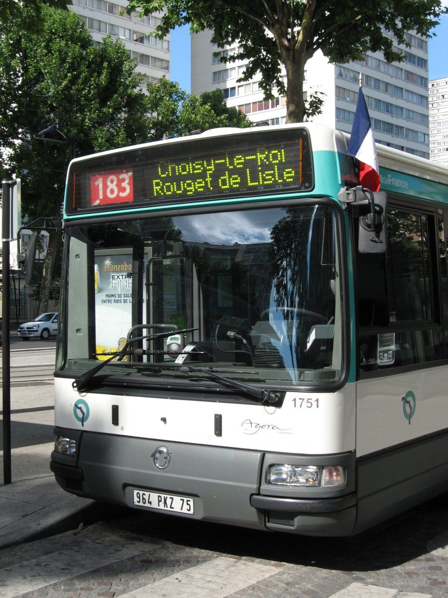 La ligne de bus RATP 183 : Porte de Choisy Métro-Tram / Aéroport d'Orly -  Terminal Sud Tram-Orlyval) - IRR - Information Réseau RATP