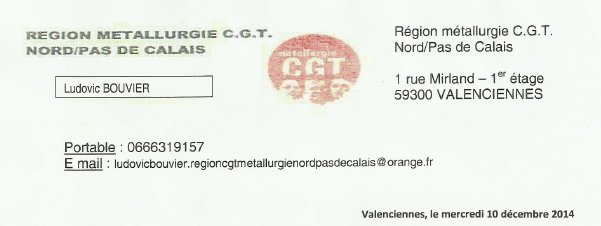 Déclaration de la région CGT Métallurgie Nord/ Pas-de-Calais