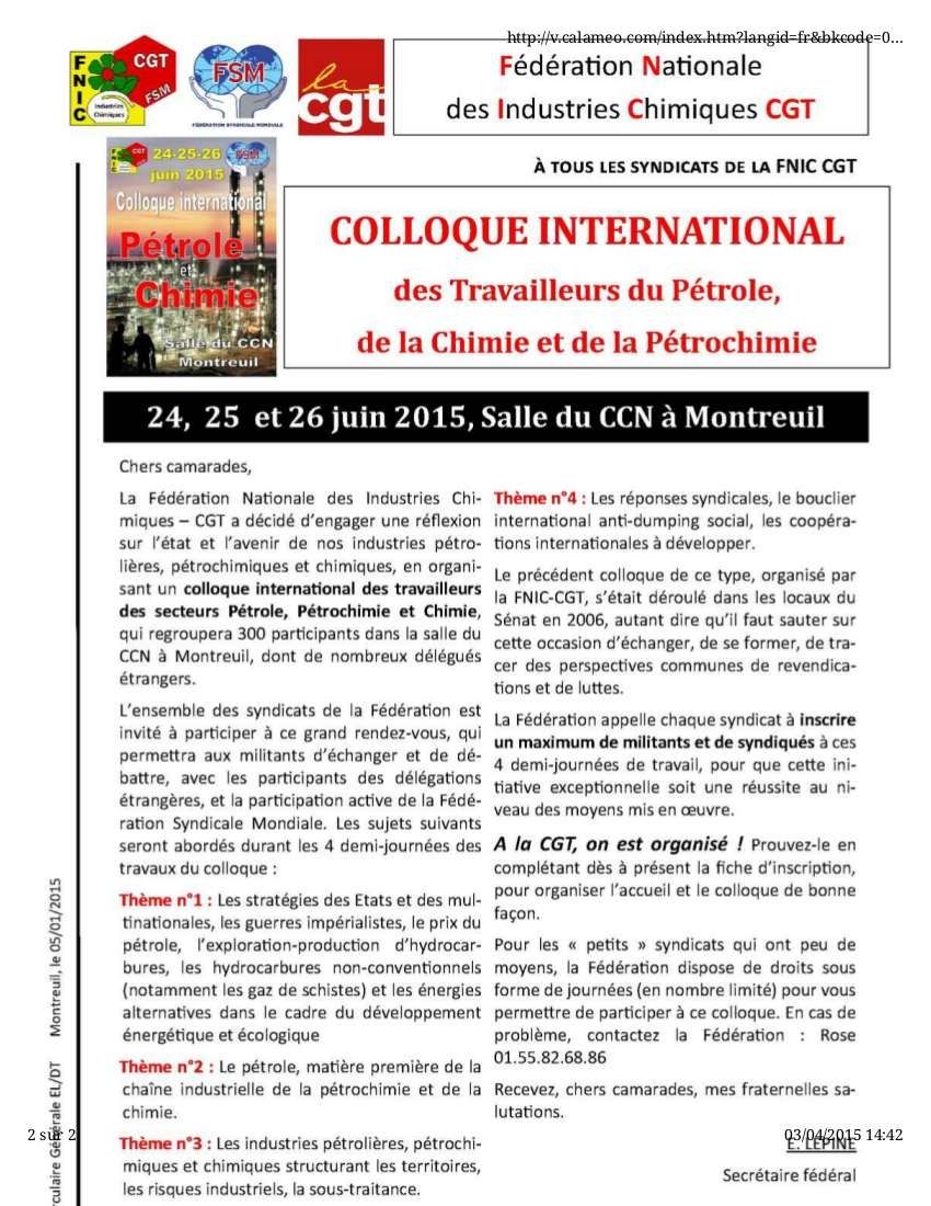 Colloque international de la fédération chimie CGT : on attend impatiemment la réponse de Ph. Martinez