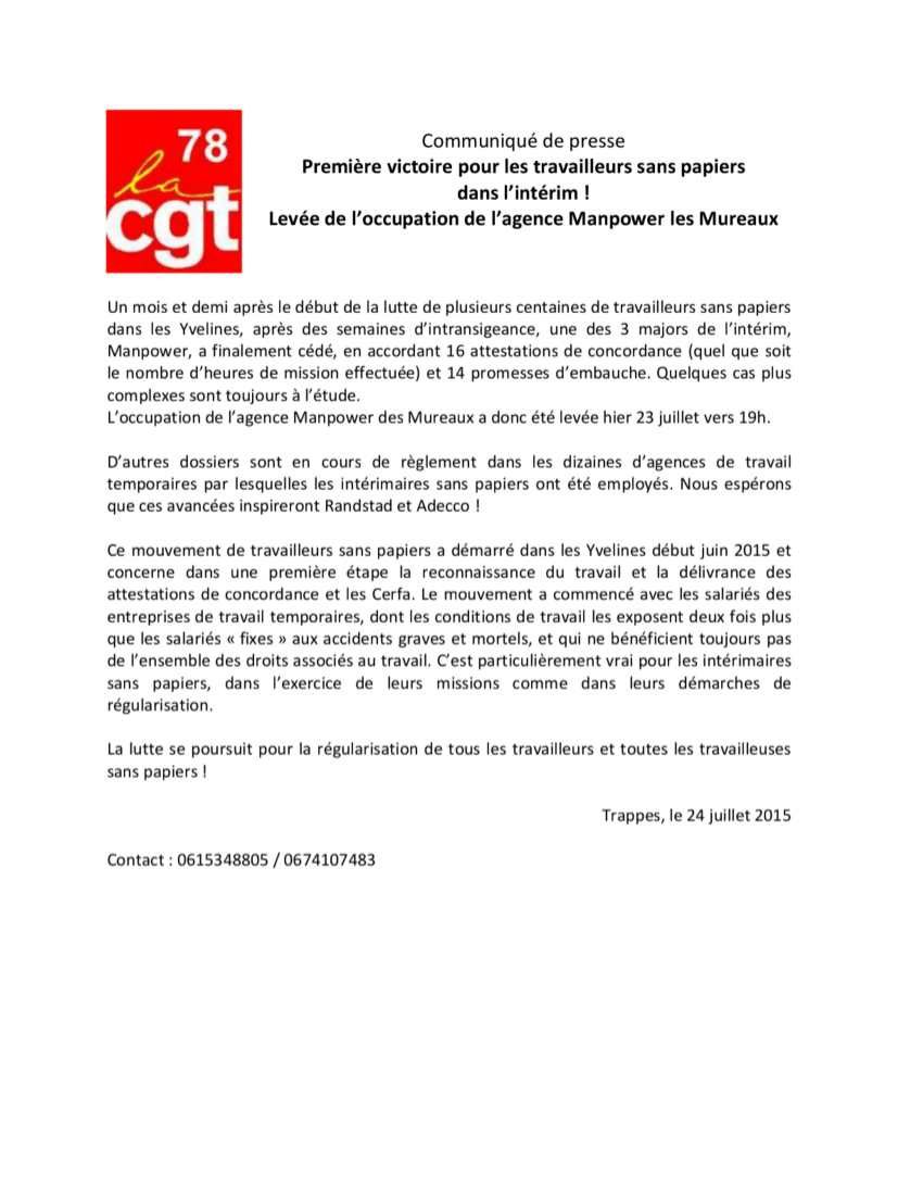 Yvelines :  Première victoire pour les travailleurs sans papiers dans l’intérim