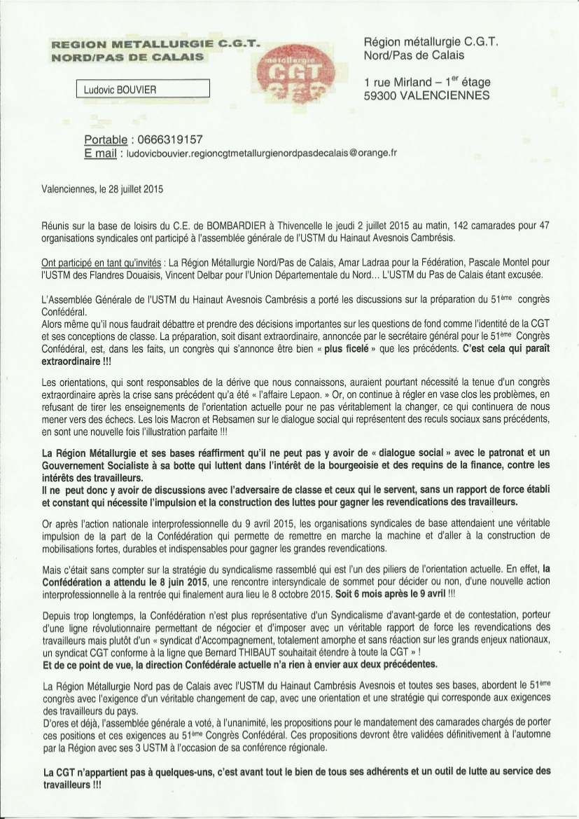CGT : La région métallurgie Nord-Pas de Calais prépare le 51e congrès