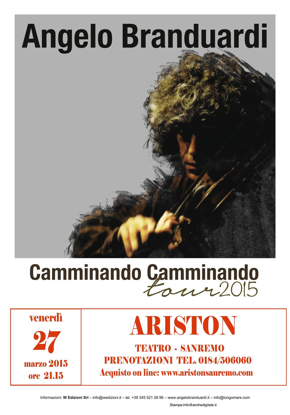 Ariston Sanremo: concerto di Angelo BRANDUARDI CAMMINANDO CAMMINANDO