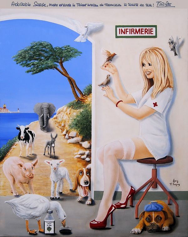Brigitte Bardot et Serge le peintre de Saint-Tropez