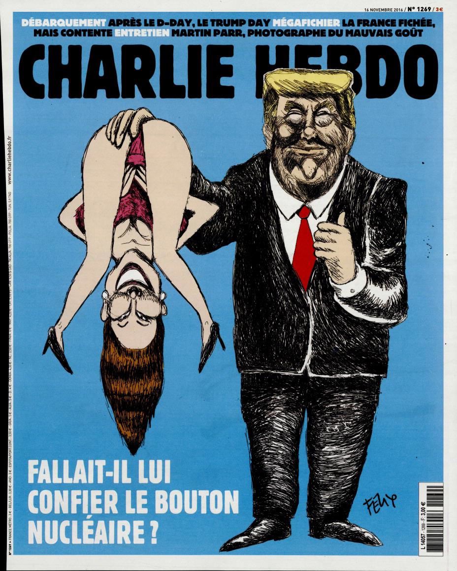 Donald Trump croqué en Une de Charlie Hebdo ce mercredi.