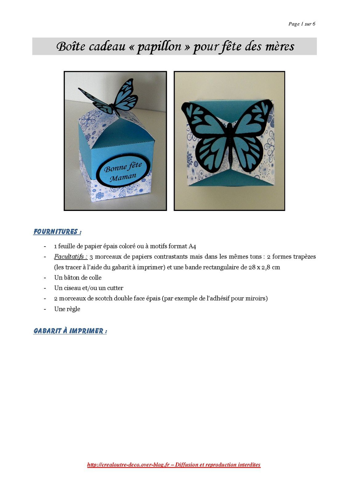 Patron Gabarit Papillon à Imprimer Tuto boîte « papillon » pour fête des mères - Bienvenue chez Crealoutre !