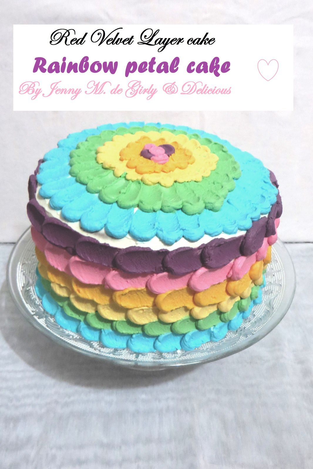 Red Velvet Layer cake, Rainbow petal cake