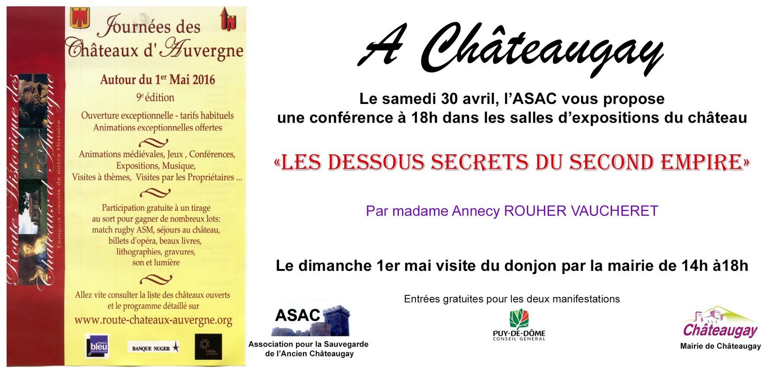 Conférence et visite à Châteaugay ce week-end