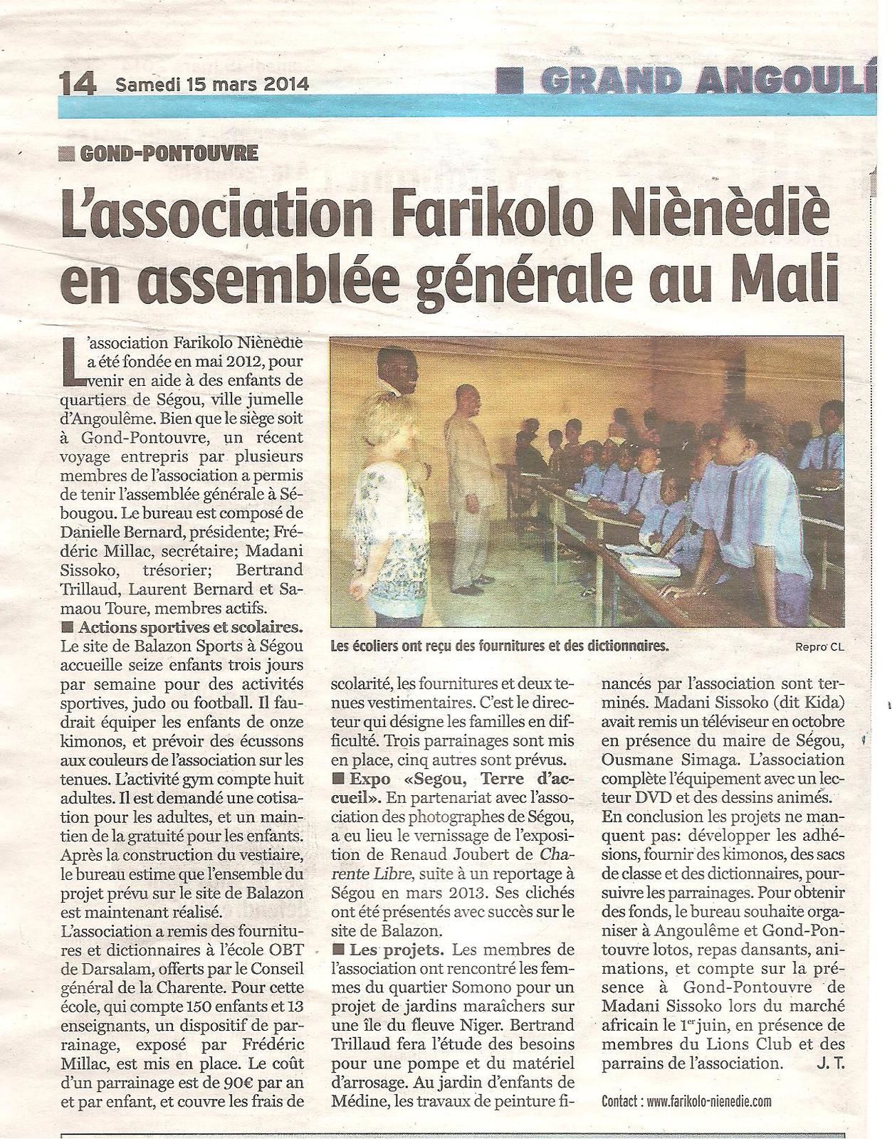 Charente Libre du 18-03-2014