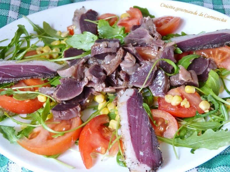 Salade de gésiers de canard confit - Cuisine gourmande de Carmencita