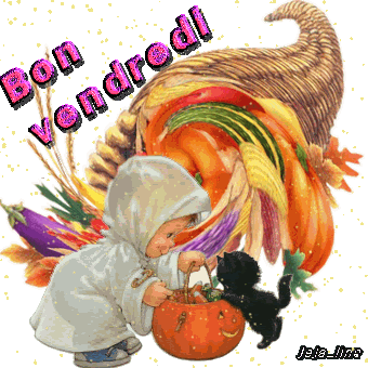 Bon vendredi - Enfant - Chat - Citrouilles - Halloween 2016 - Gif scintillants