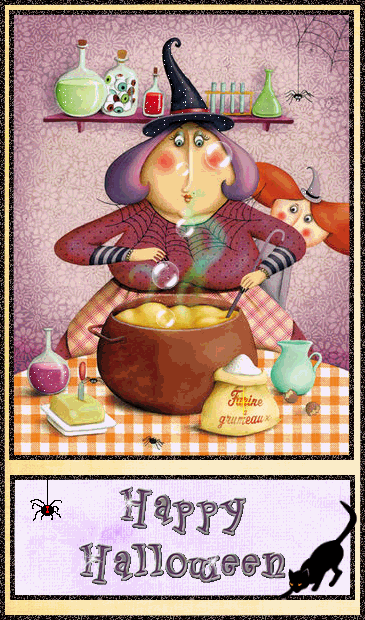 Happy Halloween - Sorcière - Chauderon - Gif animé