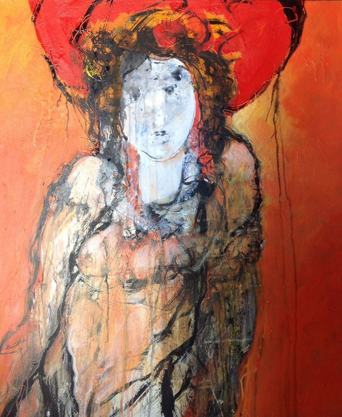 Flo au red hat 100x80 acry sur toile marouflée