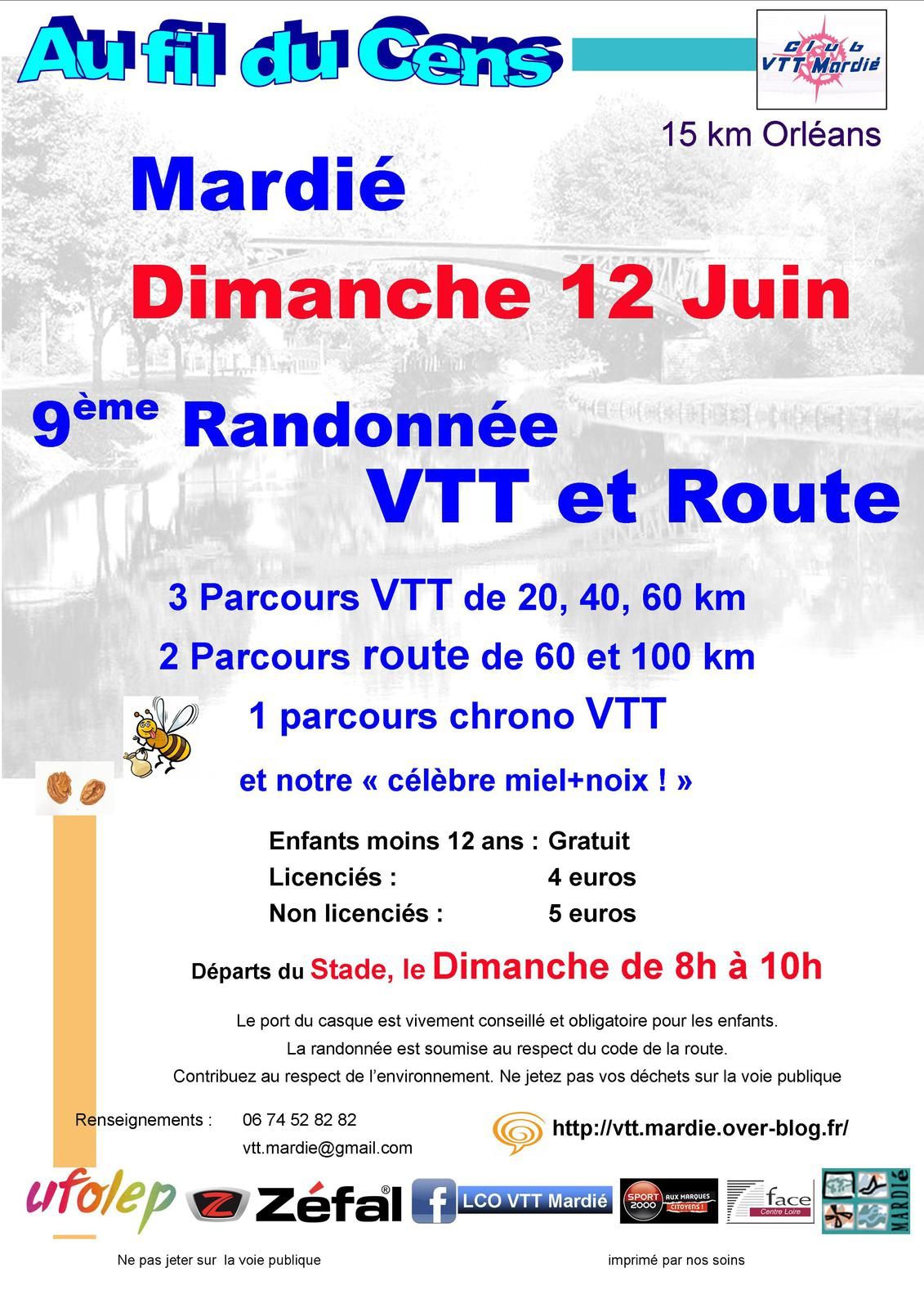 Informations Randonnée VTT et Cyclo Fil du Cens - Mardié - 12 Juin 2016