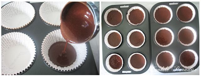 Cupcakes au chocolat &amp; ganache aux chocolat blanc-cerise montée à la façon chantilly 