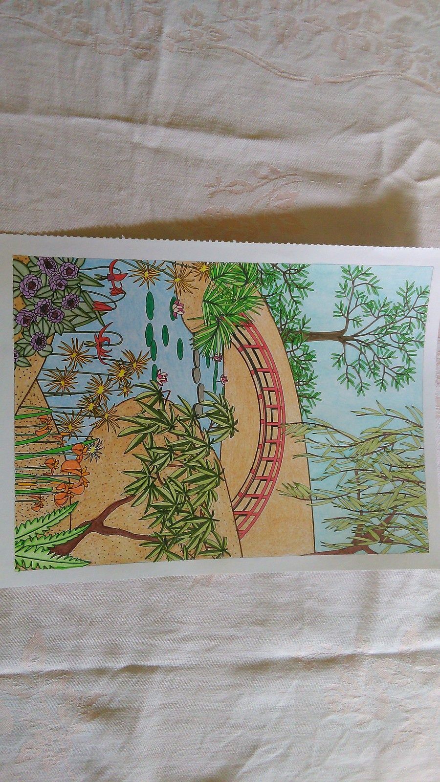 4ème coloriage : pont au milieu du jardin - Lire avec ...