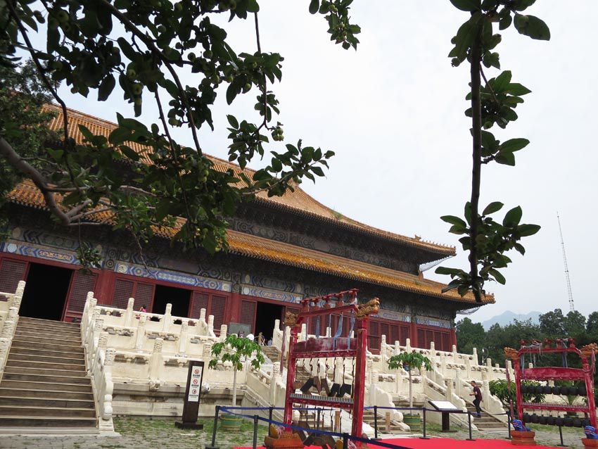 Le Palais de l'empereur Yongle est entièrement construit en bois et repose sur une triple terrasse en marbre blanc bordé de balustrades en marbre. Ph. Delahaye.