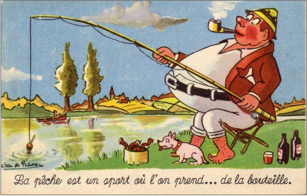 Image du pêcheur, humoristique certes mais... (années 1940, illustration Jean de Preissac)